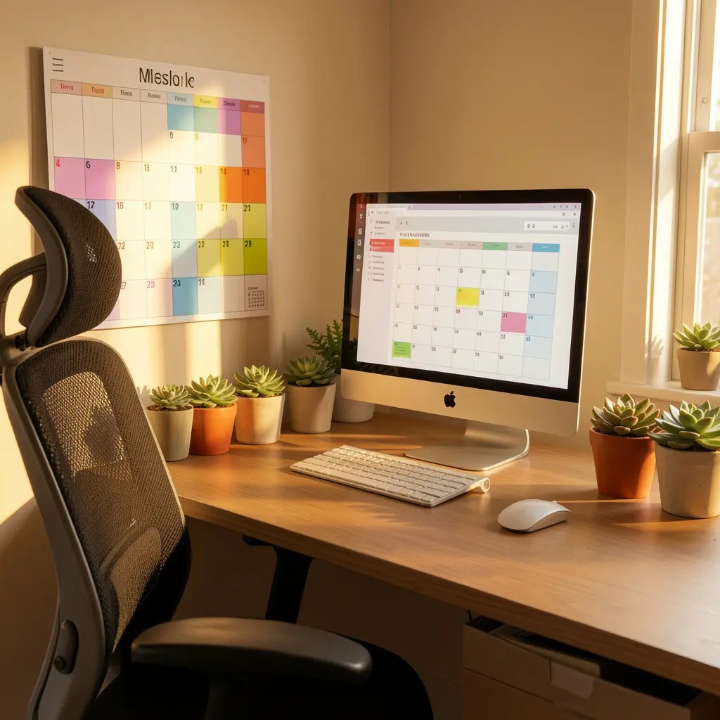 Organised workspace promoting a structured daily routine